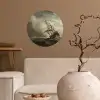 Een schip in volle zee bij vliegende storm - Schilderij van Willem van de Velde Wandcirkel behangsticker klein -sfeer1