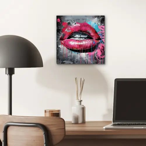Lippen - Felroze - Graffiti - Verfstrepen aluminium wit klein -sfeer5