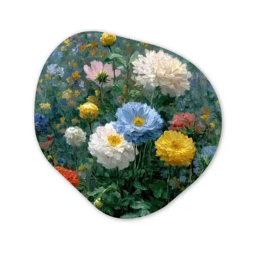 Close-up - Veld - Bloemen - Kleurrijk Wandcirkel Organisch Plexiglas middel -3d