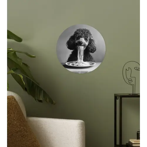 Poedel - Hond - Zwart - Wit - Schattig - Pasta Wandcirkel behangsticker klein -sfeer2
