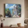 Huizen - Zee - Bomen - Bloemen Textielframe zwart klein -sfeer3