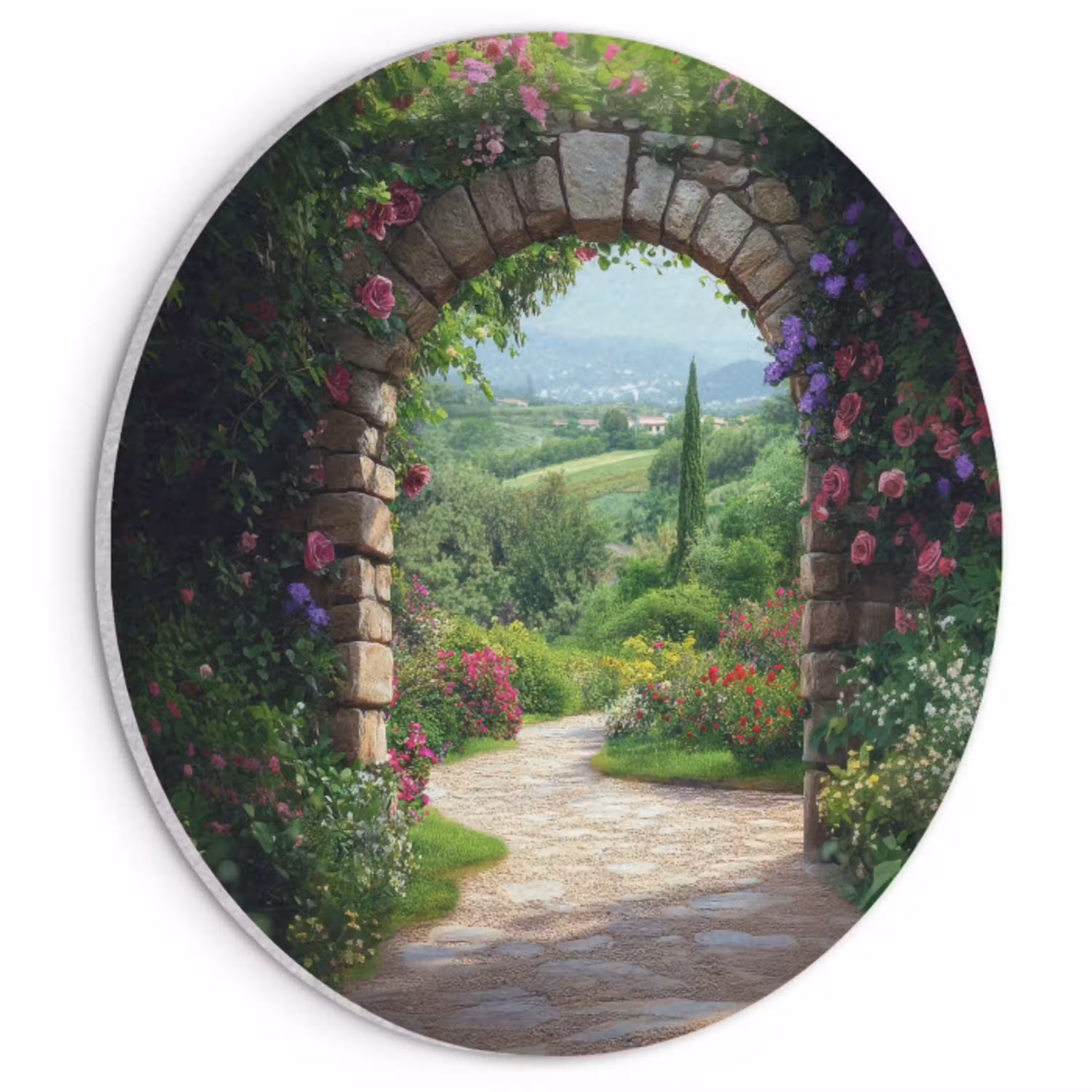 Doorkijk - Landschap - Bloemen - Pad - Uitzicht Akoestische PET Vilt - Rond klein -3d