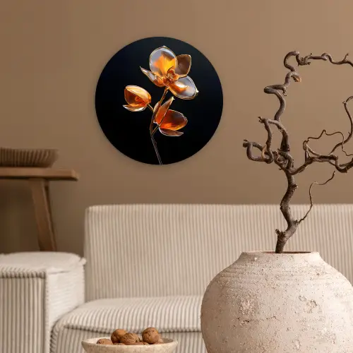 Bloem - Orchidee - Oranje Wandcirkel plexiglas klein -sfeer1
