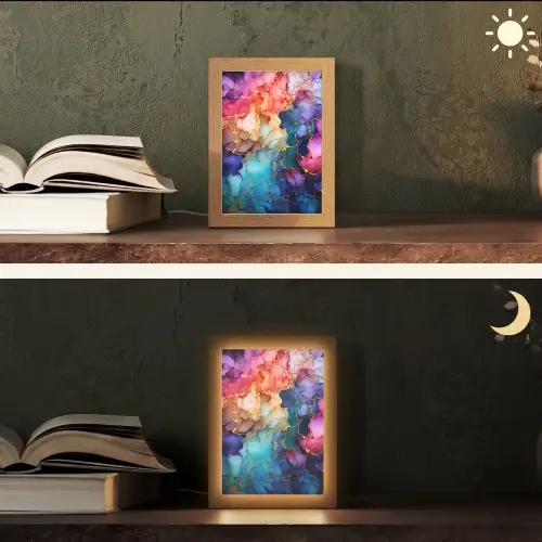 Marmer - Kleurrijk - Kleuren - Abstract Light Box met kabel (Tafellamp) klein -sfeer3