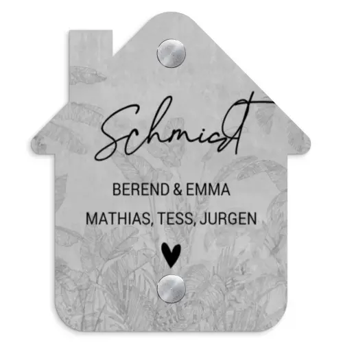 Grijs botanisch patroon - Sierlijk Naambord Huisje klein -3d
