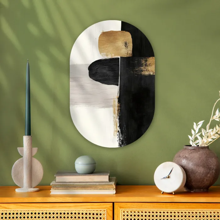 Vormen - Penseelstreken - Abstract - Goud Wandcirkel Ovaal Forex klein -sfeer2