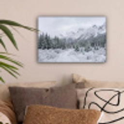 Weg - Bergen - Sneeuw - Naaldbos - Avontuurlijk canvas 2cm klein -sfeer1