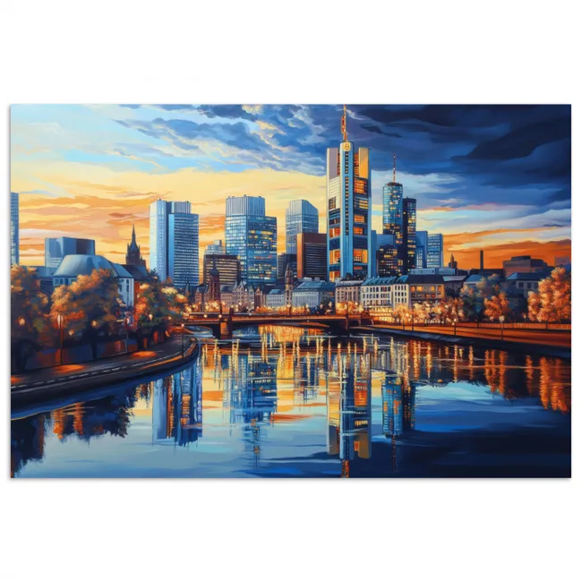 Zonsondergang Frankfurt - Stad - Skyline - Water poster papier klein -3d