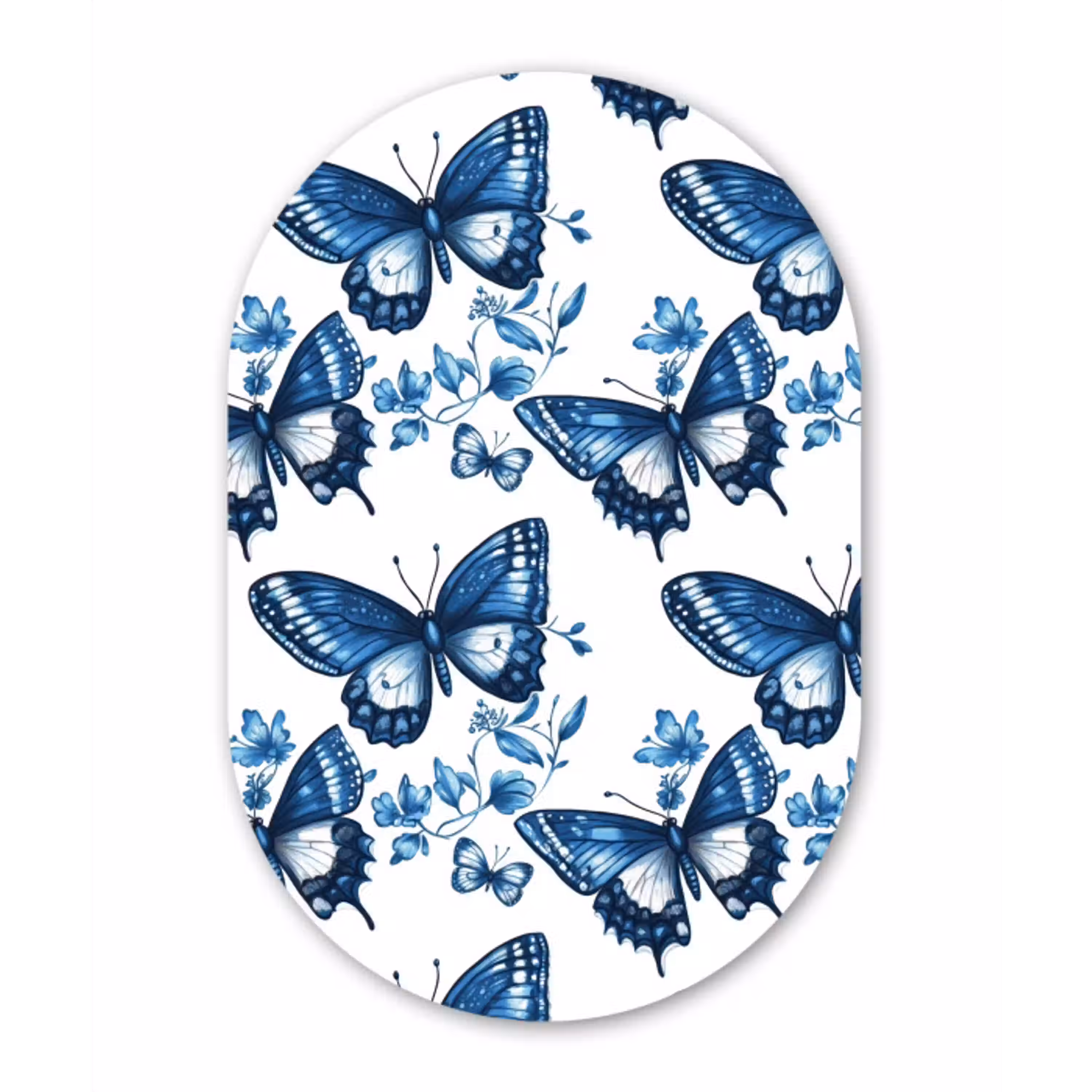 Blauw - Vlinders - Bloemen - Wit Wandcirkel Ovaal Aluminium middel 839 -3d