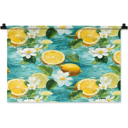 Citroen - Bloemen - Bruisend - Water Wandkleed katoen klein 269 -zz3d