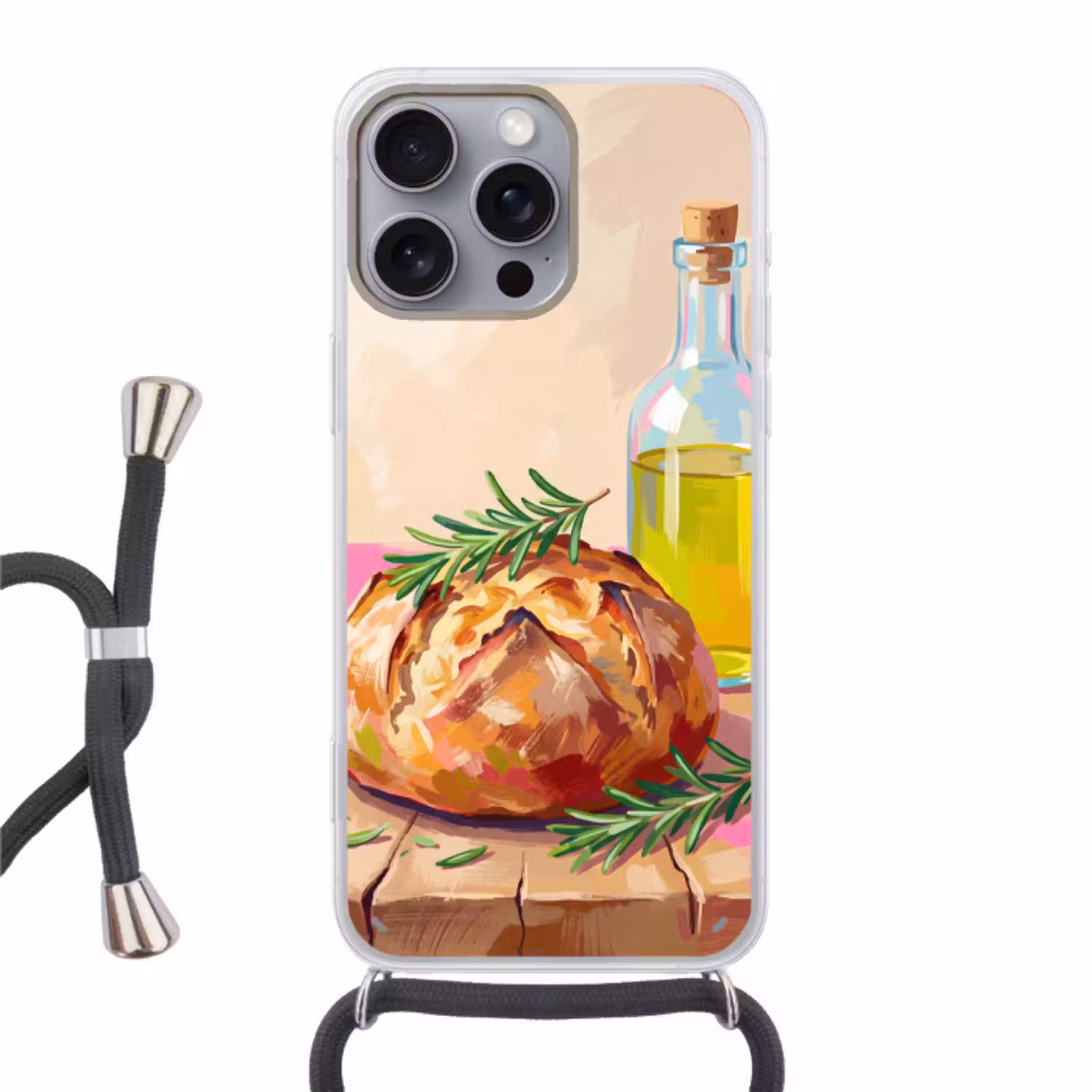 Eten - Brood - Olijfolie - Abstract - Keuken Hoesje iPhone 16 Pro Max met koord klein -3d