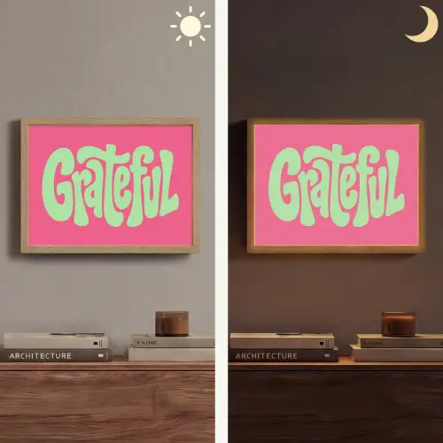 Grateful - Groen - Grafisch - Vloeiend Light Box met batterij (Wandlamp) middel -sfeer3