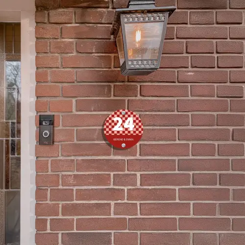 Rood - Blokjes - Klassiek Naambord Rond klein -sfeer7-rond-XS