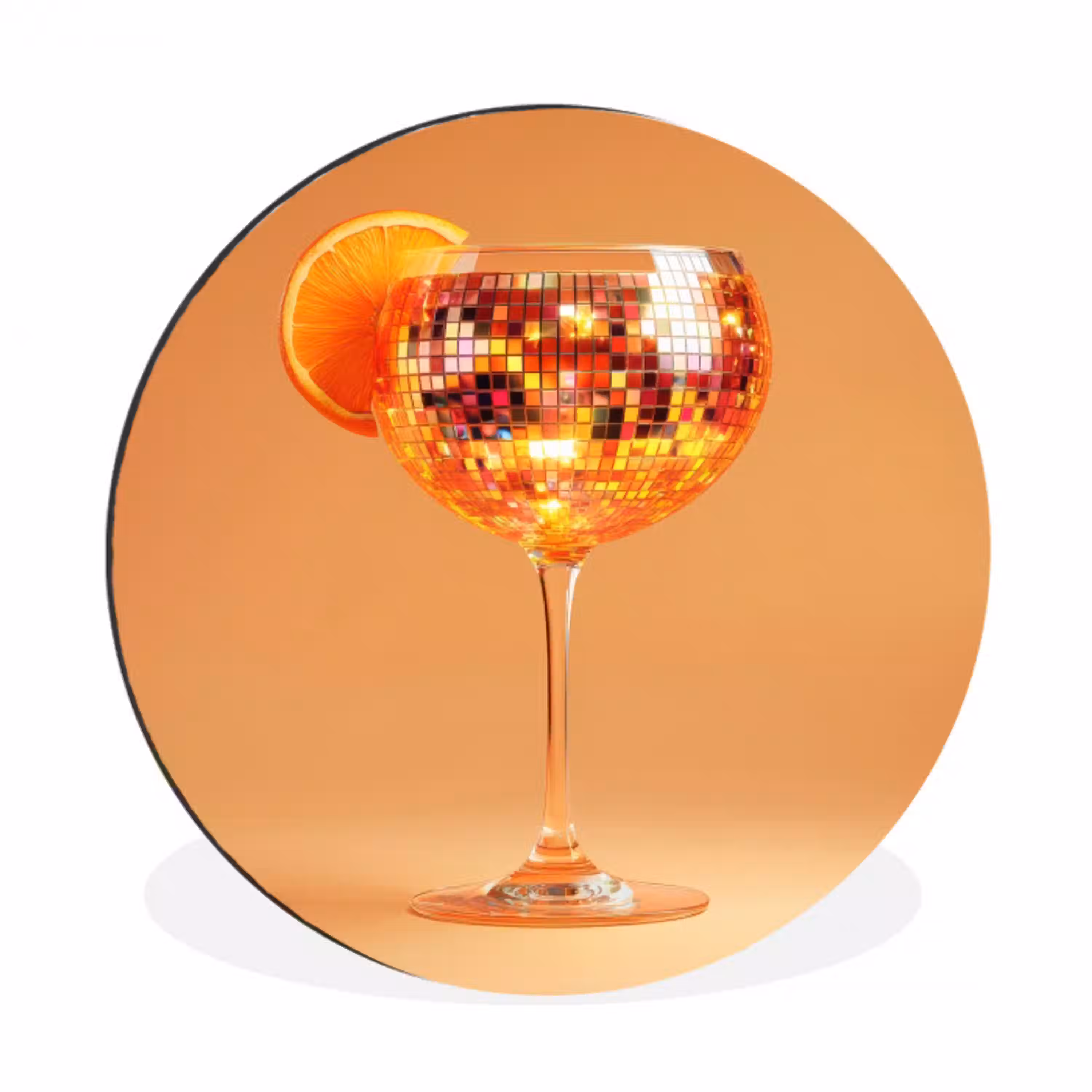 Drank - Oranje - Glitter - Disco Wandcirkel aluminium klein -3d