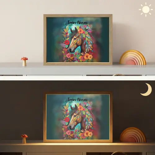 Paard - Bloemen - Schilderij - Natuur - Verf Light Box met batterij (Wandlamp kind) middel -sfeer3_kind