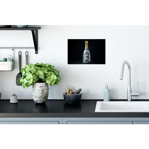 Champagne - Bloemen - Goud - Chique Muursticker klein -keuken