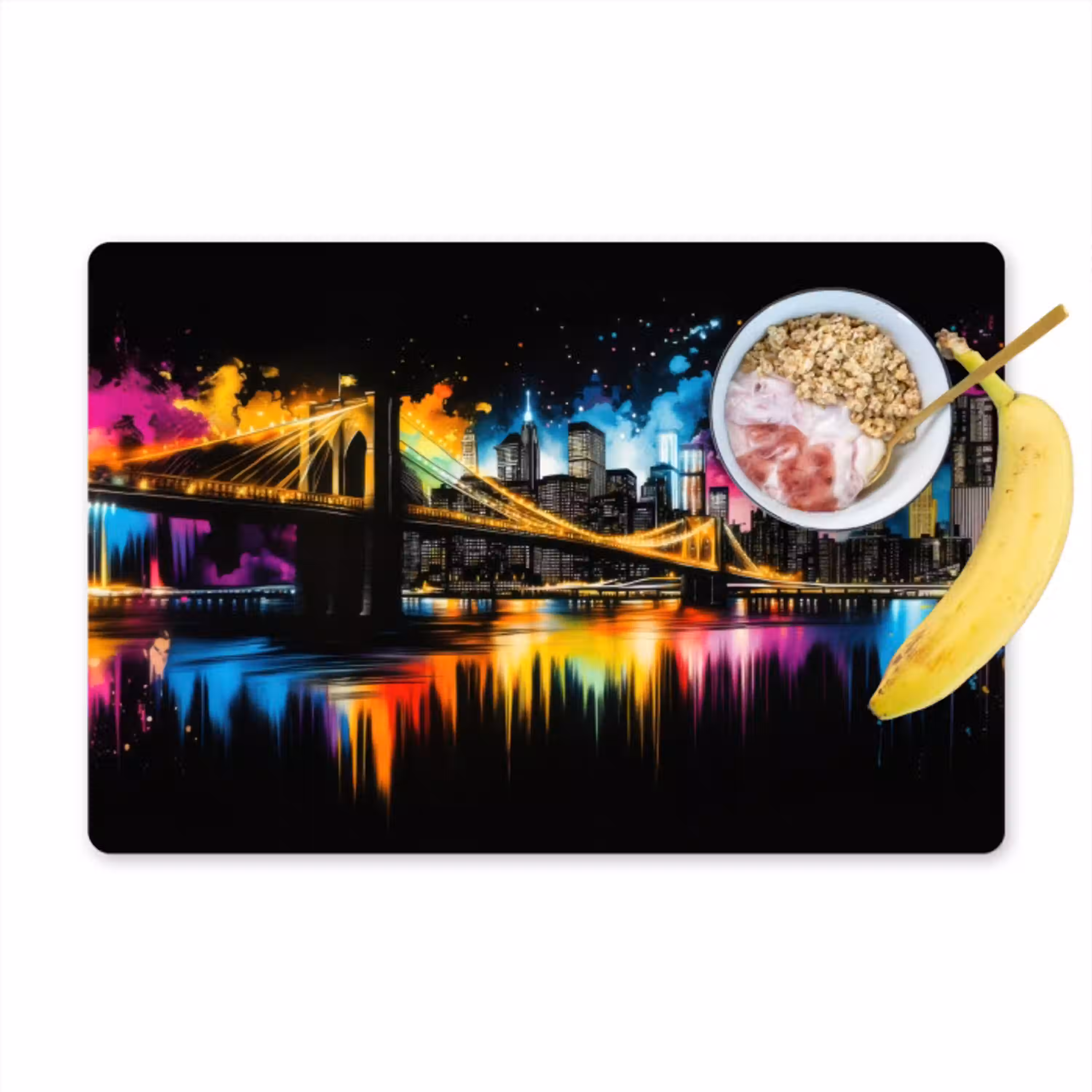 Skyline - Brug - Verlichting - Kleuren Placemat vinyl groot -zzzproduct_Kitchenyeah-website