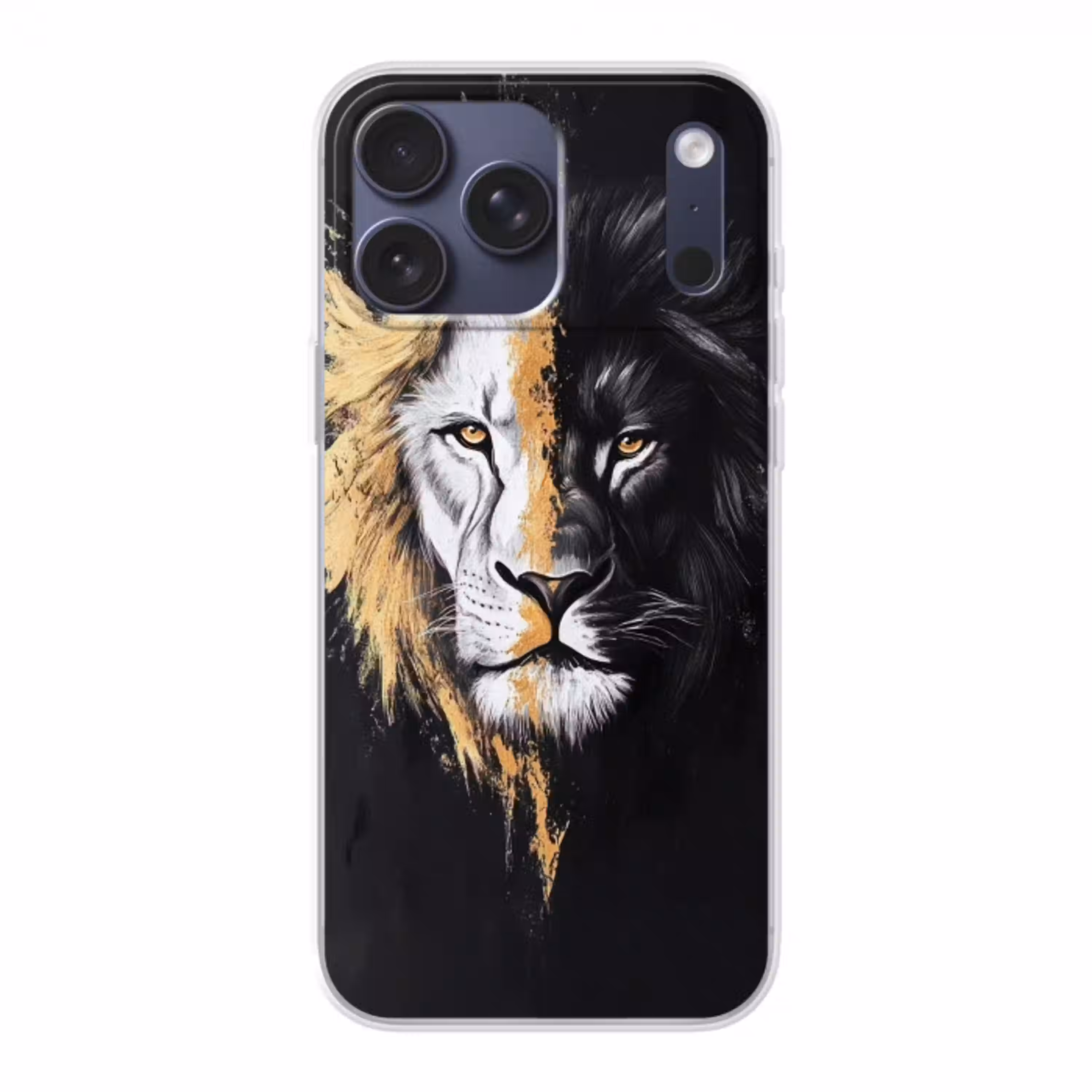 Leeuw - Gesplitst - Zwart - Lijn Telefoonhoesje iPhone 17 Pro Max klein -3d