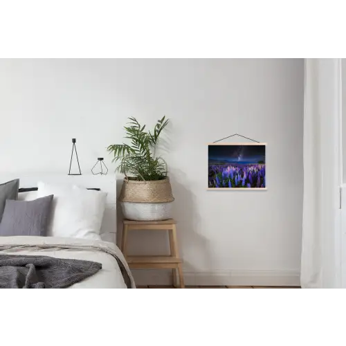 Bloemen - Nacht - Lupine - Sterrenhemel - Paars - Natuur textielposter latten blank klein -woonkamer