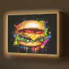 Hamburger - Graffiti - Verf - Kleurrijk - Eten - Abstract Light Box met batterij (Wandlamp) middel -z3d_website