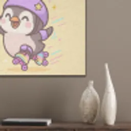 Pinguïn - Rolschaatsen - Geel - Energiek PET vilt klein -sfeer6_closeup