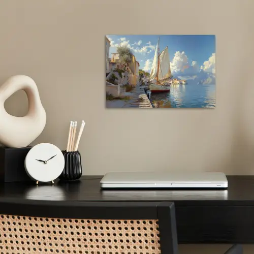 Zeilschip - Huizen - Kade - Zee poster papier klein -sfeer1