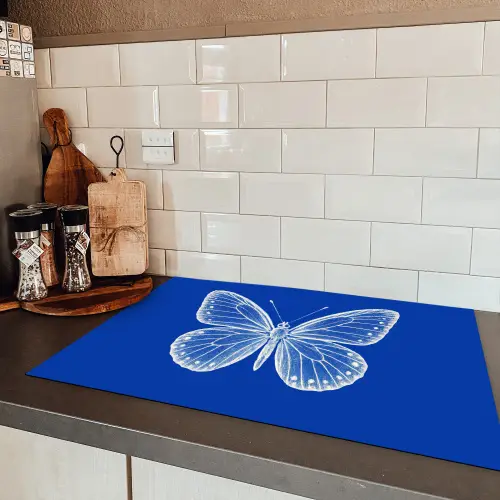 Vlinder - Wit - Getekend - Stippen Inductie beschermer vinyl 3mm klein -sfeer3