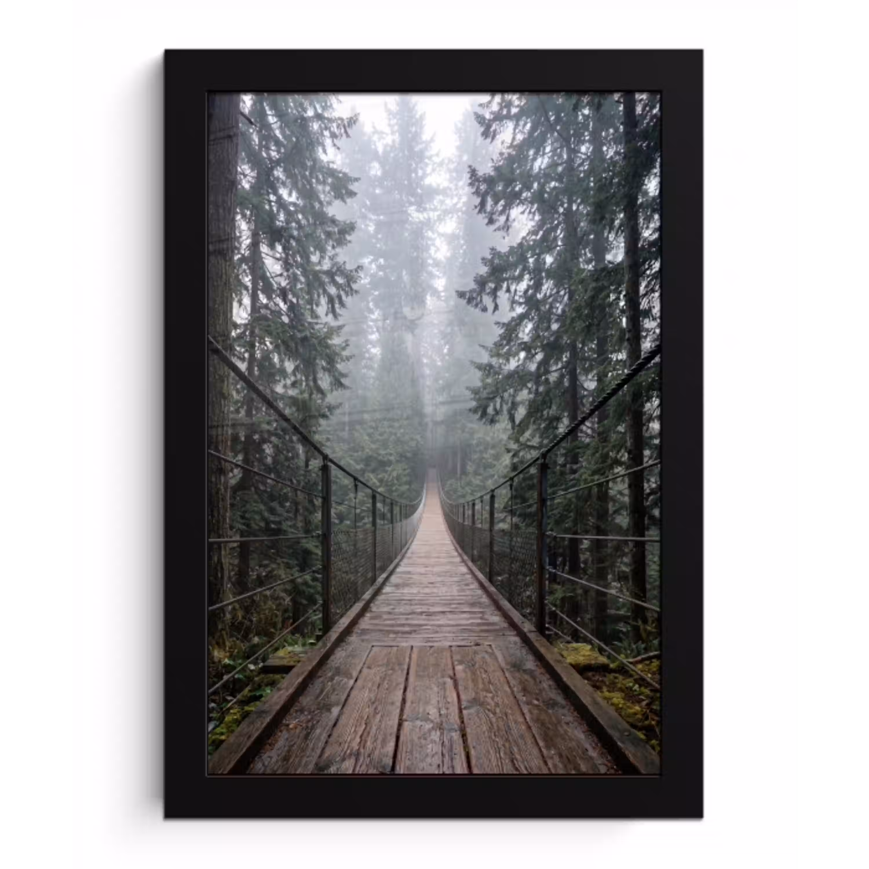 Brug - Bos - Mist - Natuur fotolijst zwart zonder passe partout klein -3d