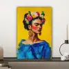 Frida Kahlo - Vrouw - Geel - Blauw - Bloemen canvas 2cm klein -sfeer6