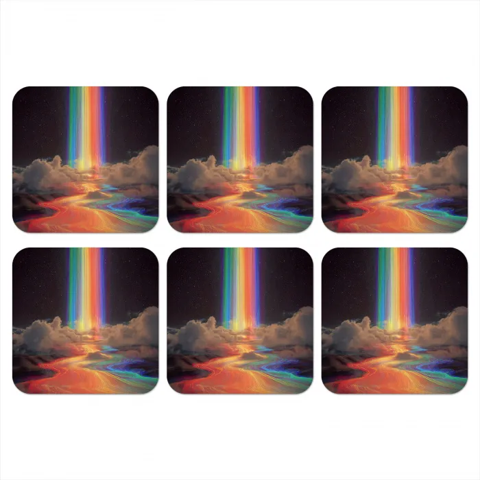 Regenboog - Verticaal - Sterrenhemel - Wolken onderzetter kurk middel -3d