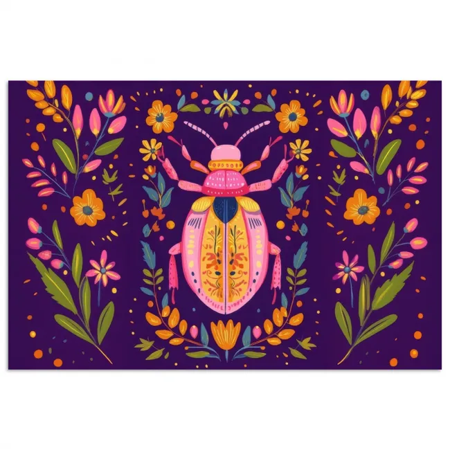 Poster - Kever - Felgekleurd - Bloemen - Bladeren