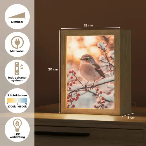 Vogel - Tak - Winter - Dieren - Sneeuw Light Box met kabel (Tafellamp) klein -USP_NL