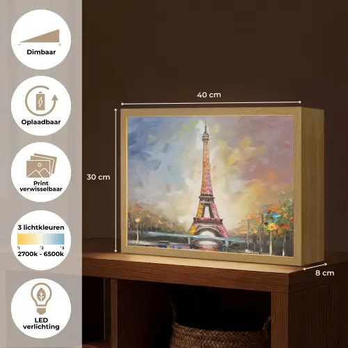 Eiffeltoren - Schilderij - Olieverf - Parijs Light Box met batterij (Wandlamp) middel -USP_websiteoverzichtNL