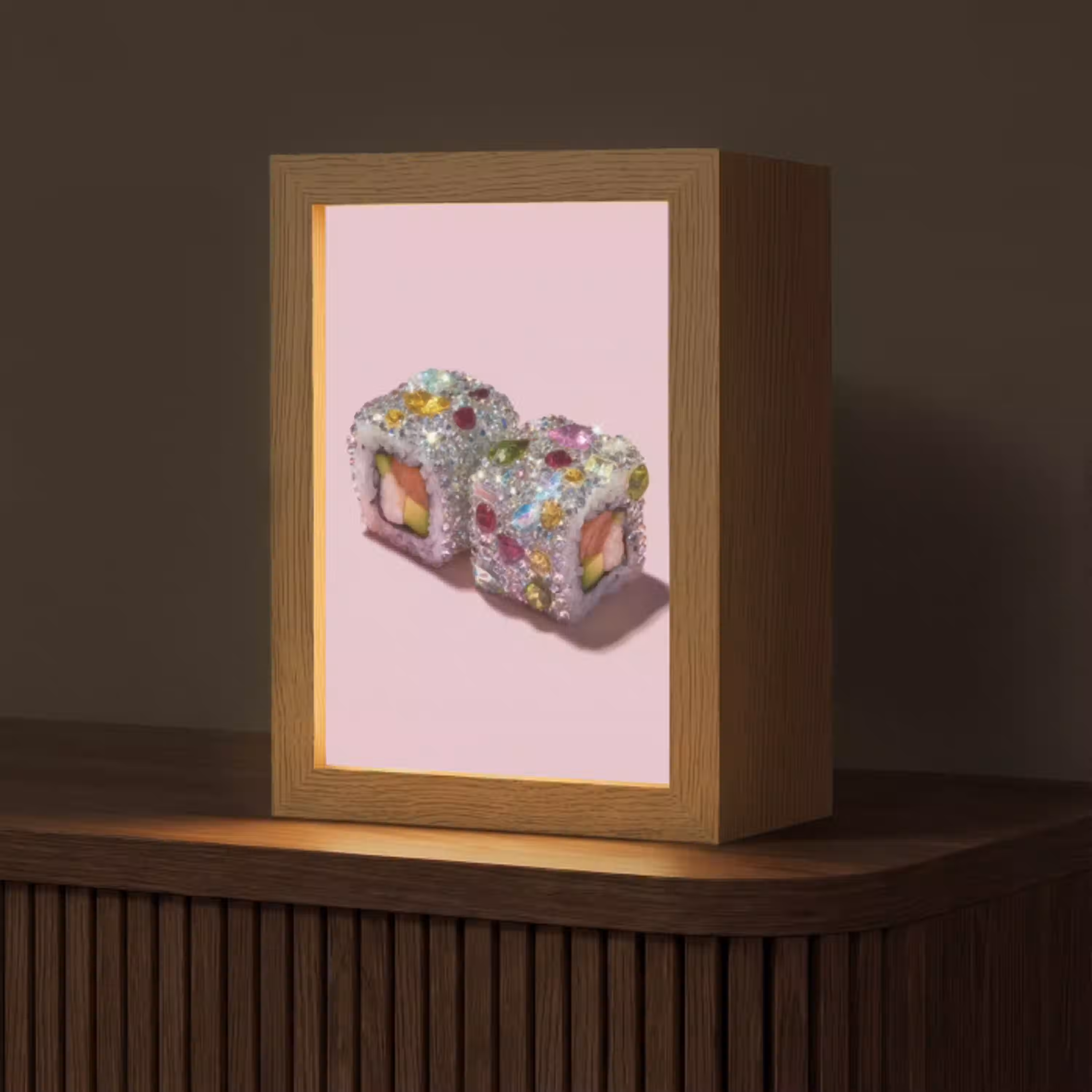 Sushi - Rolletjes - Steentjes - Kleurrijk Light Box met kabel (Tafellamp) klein -z3d_website