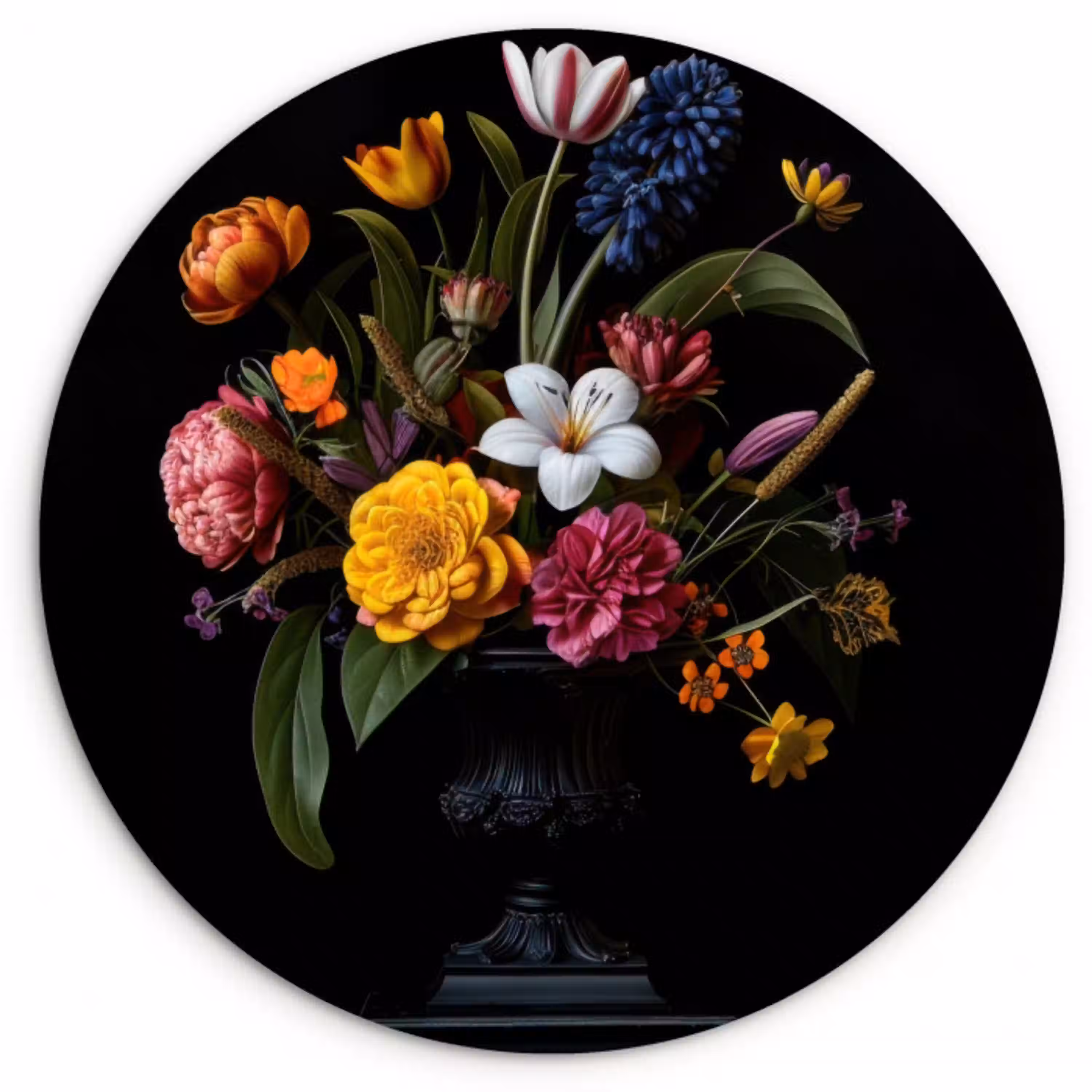 Lente - Bloemen - Klassiek - Vaas Wandcirkel plexiglas klein -3d