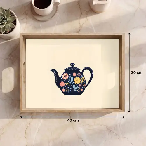 Theepot - Kleurrijk - Bloemen Dienblad Rechthoek middel -USP_Formaat