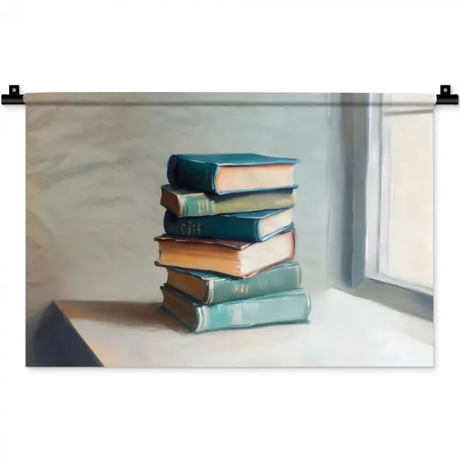 Stapel - Boeken - Groen - Daglicht Wandkleed katoen klein -zz3d