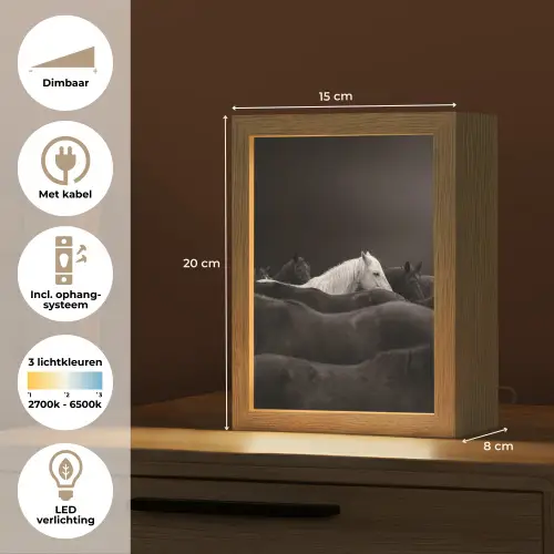 Paarden - Zwart - Wit - Kudde Light Box met kabel (Tafellamp) klein -USP_NL