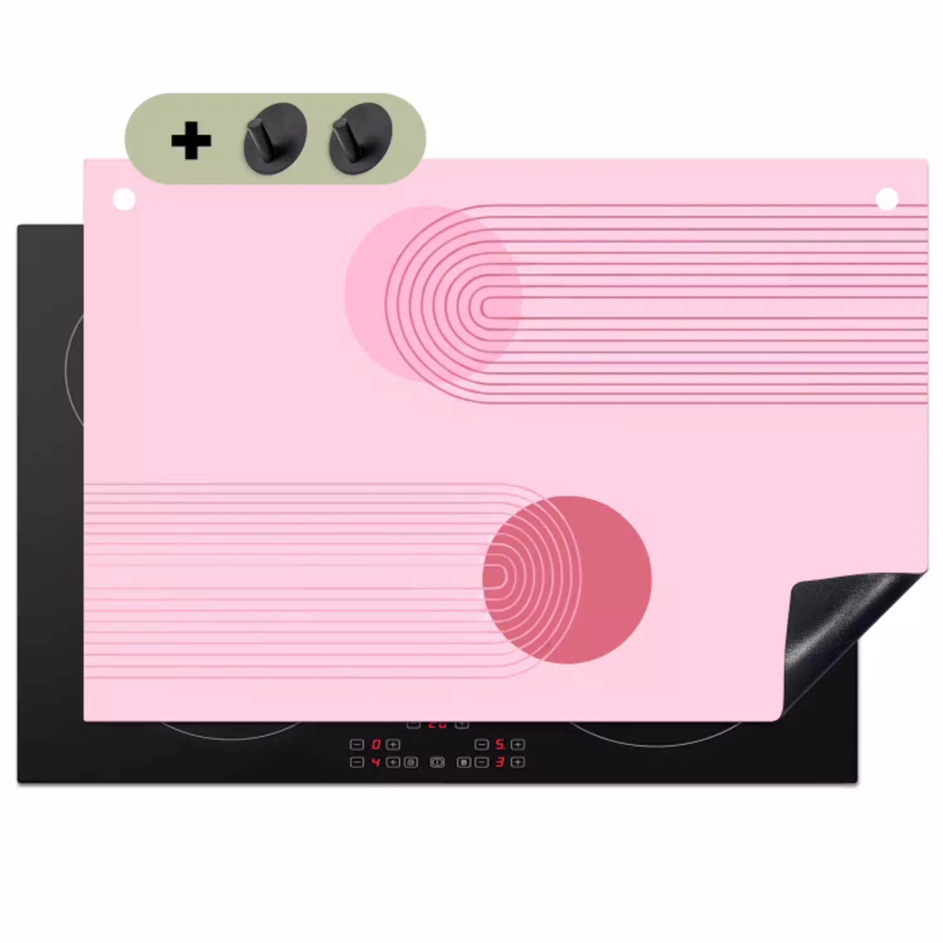 Vormen - Lijnen - Minimalistisch - Roze Inductie beschemer met haakjes klein -3d