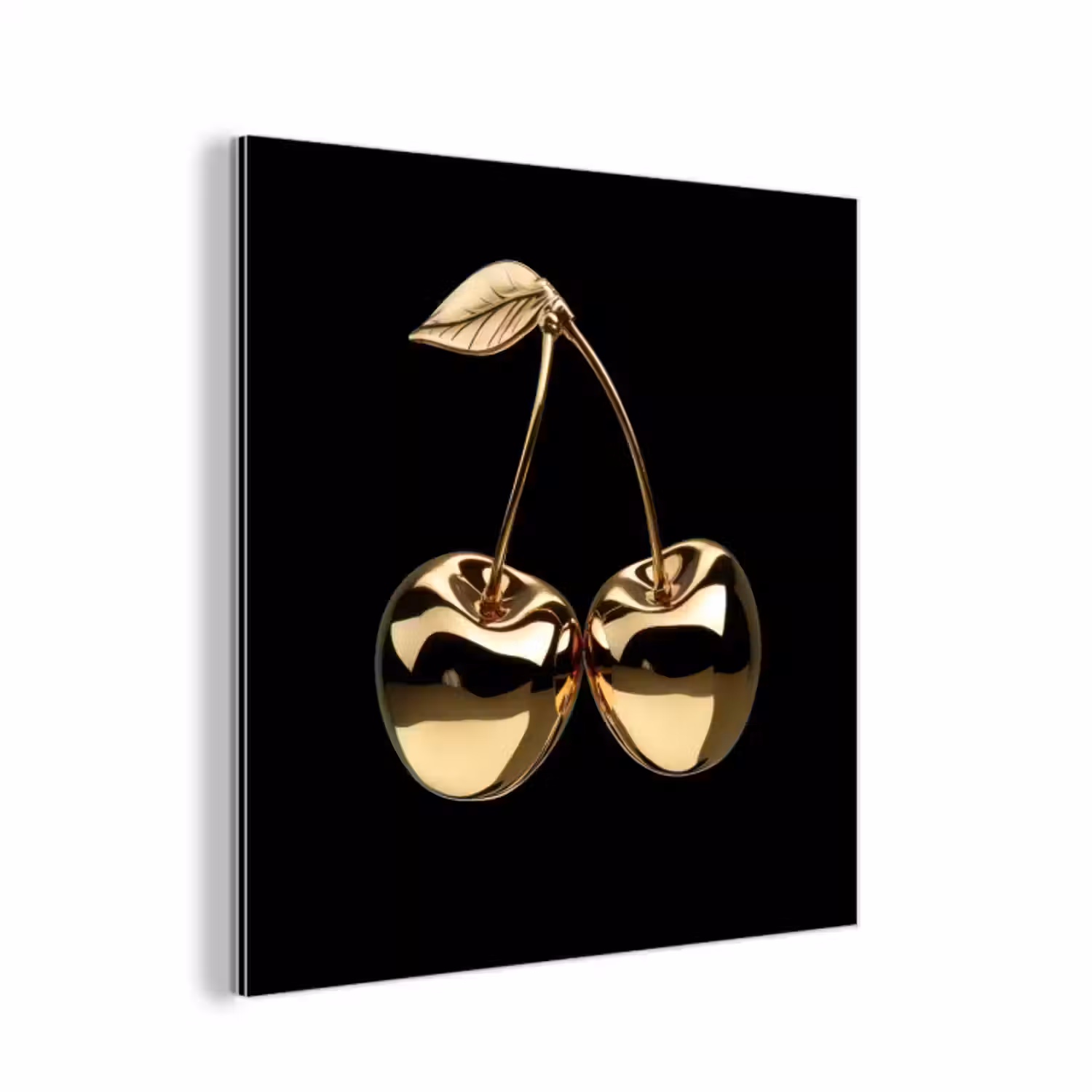 Aluminium schilderij - Kersen - Zwart - Goud - Chrome