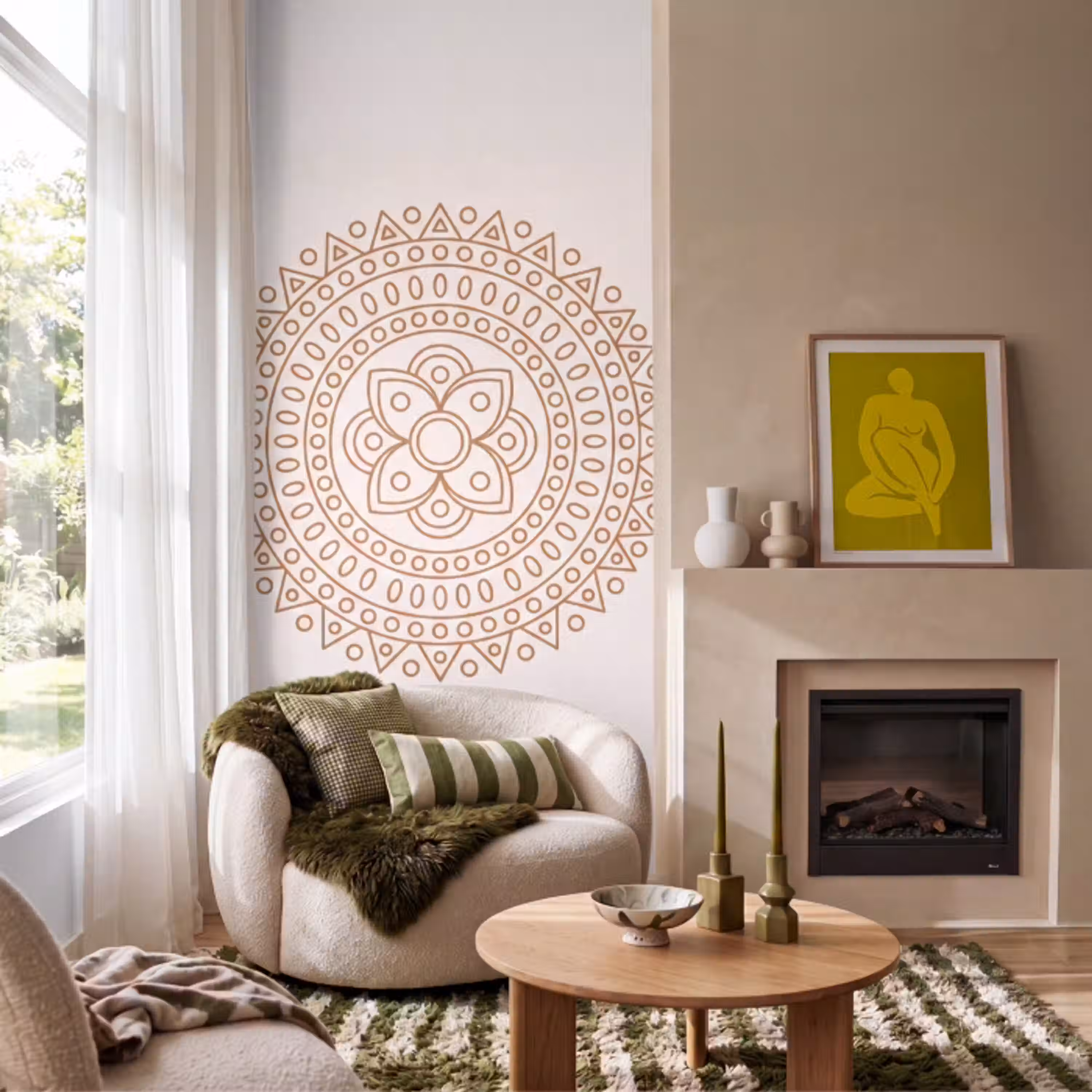 Mandala - Geometrisch - Abstract - Oosters - Bruin Behang Vlies klein -sfeer2