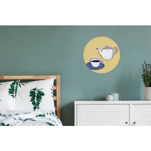 Theepot - Kopje - Beige - Illustratie Wandcirkel aluminium klein -slaapkamer