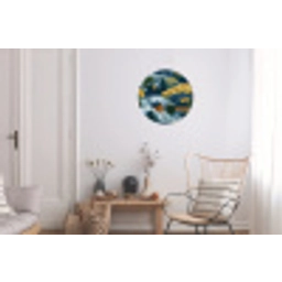 Huisjes - Bloemen - Patroon - Geel - Blauw Wandcirkel aluminium klein 190 -woonkamer