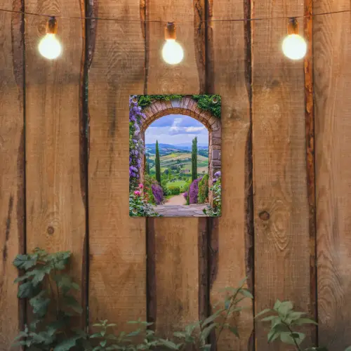 Doorkijk - Toscane - Landschap - Poort tuinposter los doek klein -sfeer1