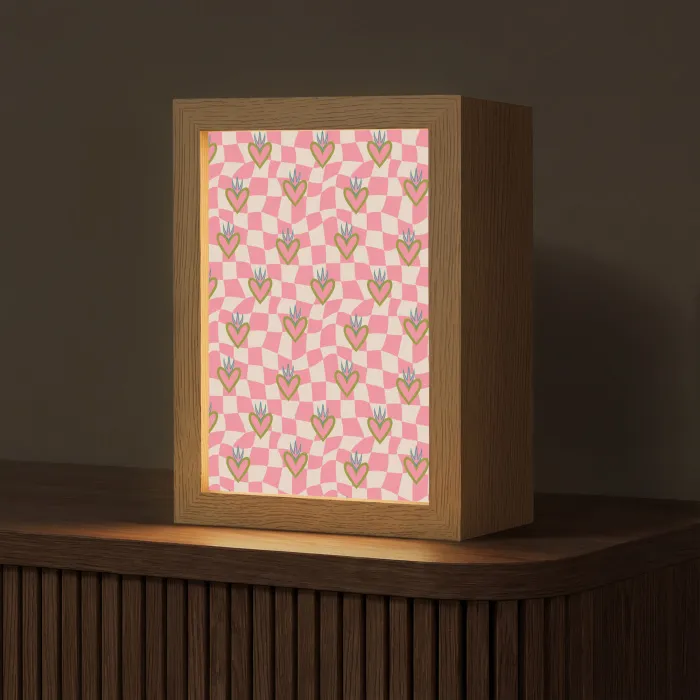 Roze - Retro - Patroon - Geblokt Light Box met kabel (Tafellamp) klein 925 -z3d_website