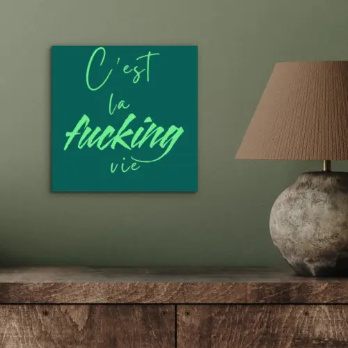 c'est la fucking vie - Groen - Handgeschreven aluminium wit klein -sfeer2