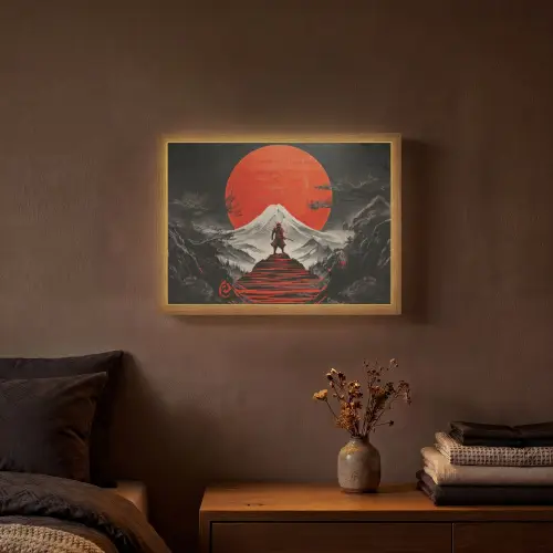 Krijger - Rode trappen - Zon - Berg Light Box met batterij (Wandlamp) middel -sfeer4