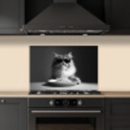 Langharige kat - Zonnebril - Spaghetti - Humor - Zwart - wit keuken achterwand spatscherm klein -sfeer1