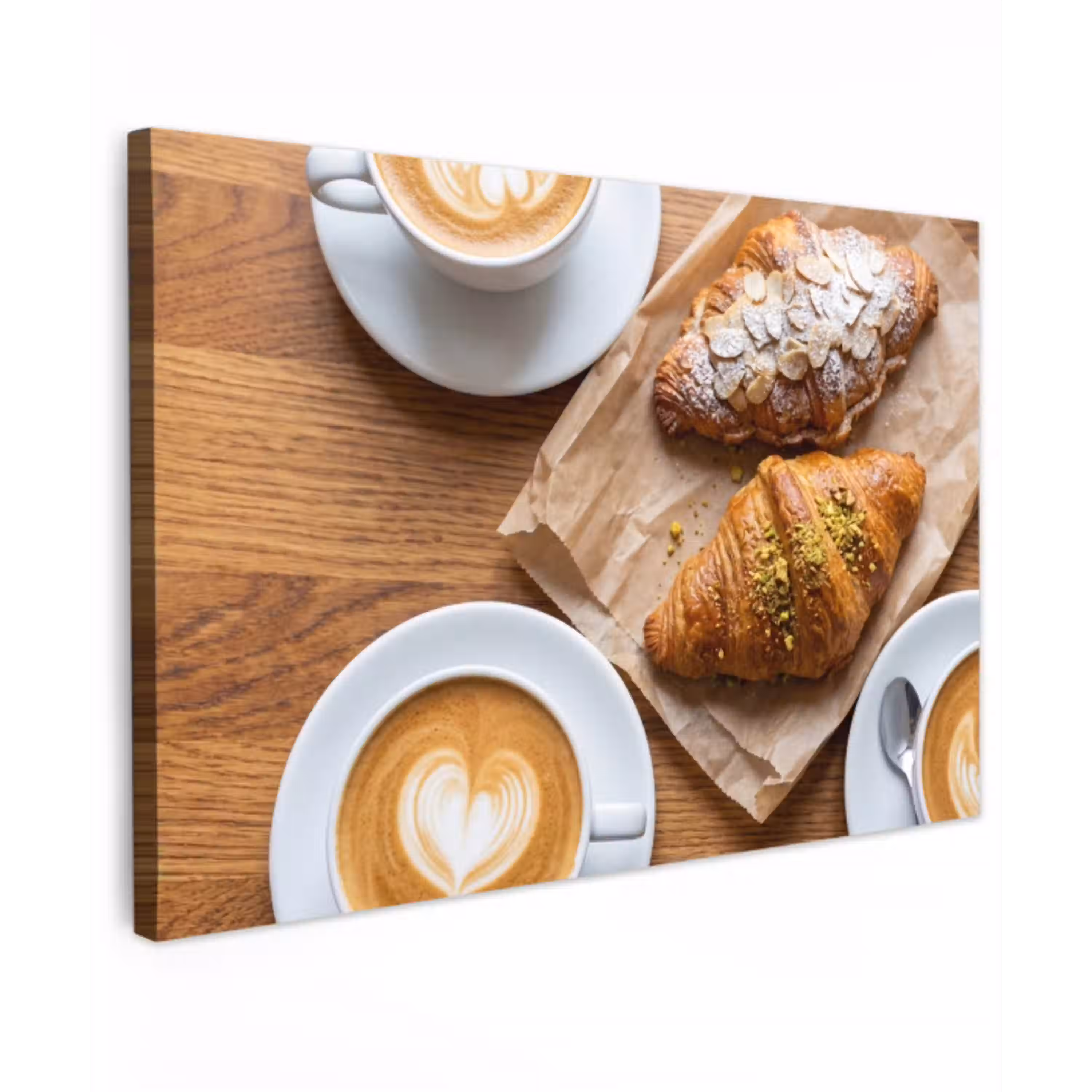 Eten - Croissant - Koffie - Ontbijt - Modern Tuinposter op houten frame 2 cm dik klein -3d