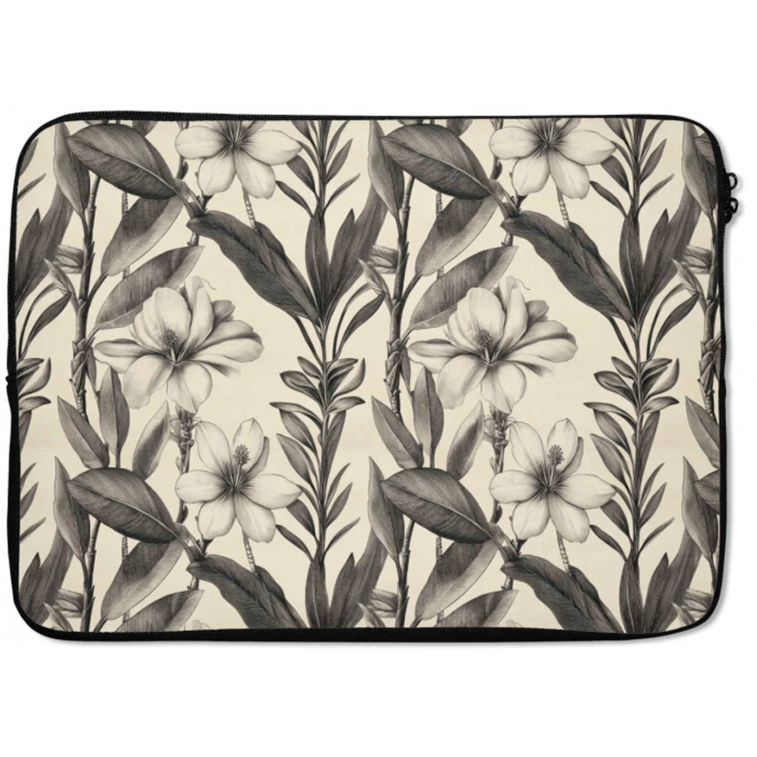 Klassiek - Botanisch - Zwart - Beige laptophoes neopreen klein 279 -zkaufland3dotto